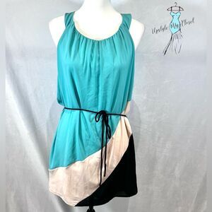 Arden B aqua black and white color block mini dress size large NWT